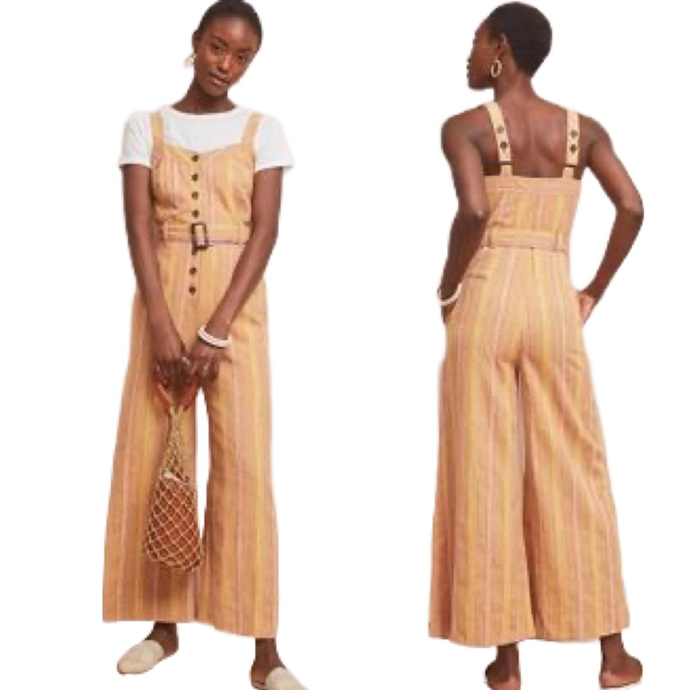 Anthropologie Arlene Striped Jumpsuit autumn tones NWT